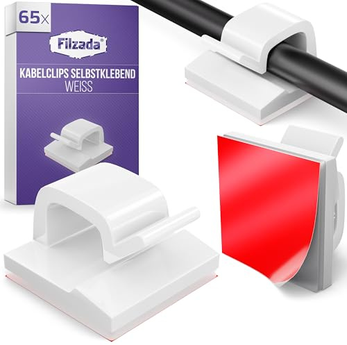 Filzada® 65x Kabelhalter Selbstklebend Weiß - Kabelclips Outdoor & Indoor | Kabelklemmen für Lichterketten, USB, HDMI - Cable Holder Wand - extra starker Halt ohne Bohren - Kabel Clips Indoor & Outdoor