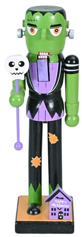 Figura de cascanueces de Halloween, calabaza de bruja, cascanueces de madera, decoración de mesa de Halloween