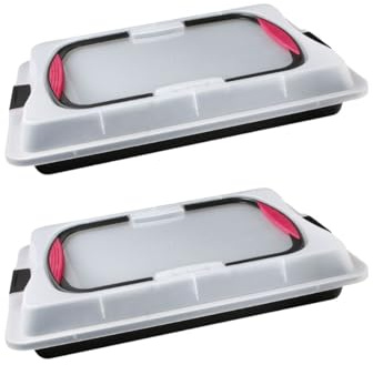 Zenker 9348750 Lot de 2 plaques de cuisson avec couvercle, plaque pâtisserie four, boite de transport gâteau, boite gâteau rectangulaire, Acier inoxydable, 42 x 29 x 7,5 cm