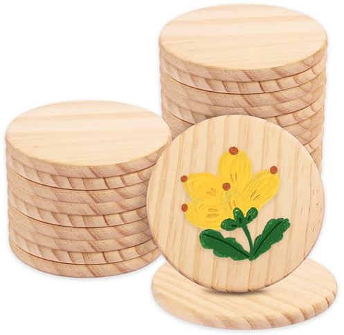 24 Stück Runde Holzscheiben, 10cm Holz Untersetzer Rund Unbehandeltes Holzplatte Rund Set Natürliches Holz zum Basteln Blanko Holzuntersetzer Baumscheiben für DIY Handwerk Malen Hochzeit Deko