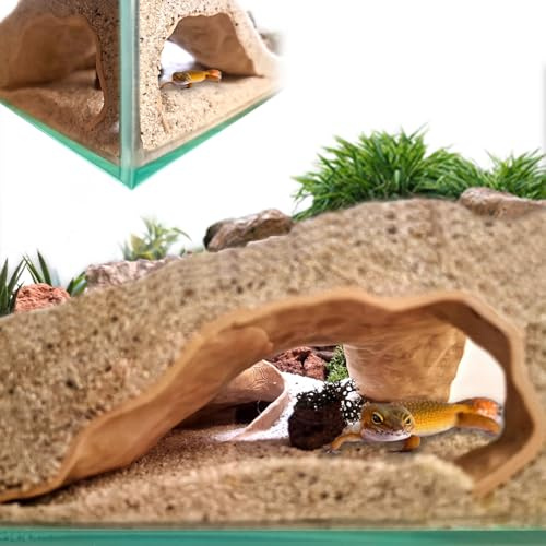 Reptile Corner Cave,3D Printed Underground Cave Bearded Dragon Tank Decor,Corner Aquarium Hideout Decoration for Reptile Amphibians,Leopard Gecko,Hermit Crab (Yellow)