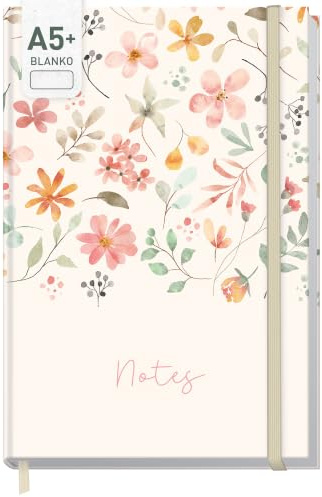Häfft paper&you® Notizbuch A5+ blanko Journal Wild Blossoms | 156 nummerierte Seiten ohne Lineatur, 100g/m² Papier - Journaling Buch, Tagebuch, Skizzenbuch mit Gummiband & Lesebändchen