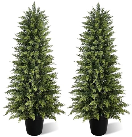 Vitalismo Künstliche Pflanzen wie echt Kunstbaum Zypress mit Topf 123cm | UV-beständig, Naturgetreue Optik, Kunstpflanze Outdoor Wetterfest für Zimmerdekoration Eingang Balkon Garten Weihnachtsdeko