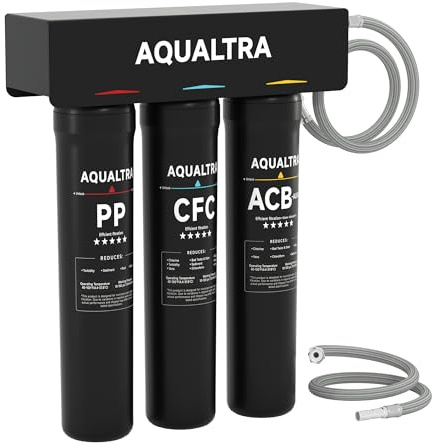 AQUALTRA USF-3B-15 Système sous évier légèrement alcalin, 30000–151000L, réduit PFOA, PFOS, chlore, plomb, mercure, chloramine, fluorure, microplastiques, mauvais goût & odeur