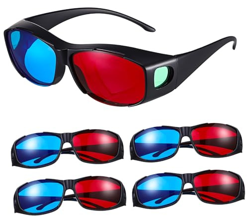 LOLIPPYY Occhiali 3D Rossi e Blu Anaglifici in Plastica Leggera Set da 5 Pezzi per Visione 3D a Casa Comodi e Adatti a Diverse Forme della Testa