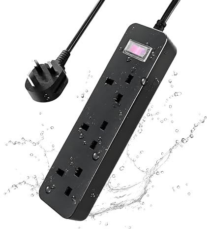 Heavy Duty Outdoor Extension Lead 1.8M with 3 AC Outlets, IPX4 Waterproof Power Strip, Surge & Overload Protection, Anti Electric Shock, Ideal for Garden, Patio, Camping & Indoor Use, Black