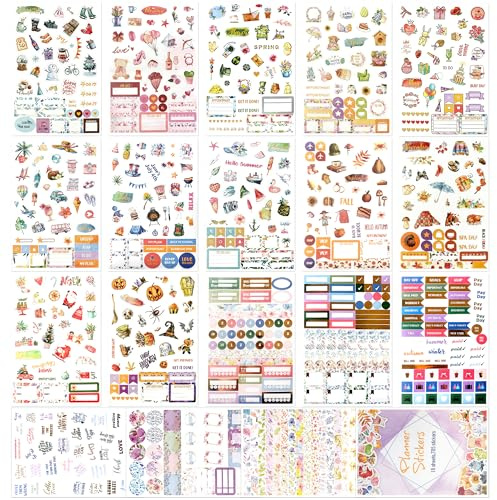 Jahreszeiten Scrapbook Sticker Set 18 Blätter – Bunte Journal Sticker | für Bullet Journal, Fotoalbum und Scrapbooking Zubehör, Ideal für DIY Basteln, Dekoration und Kreative Projekte