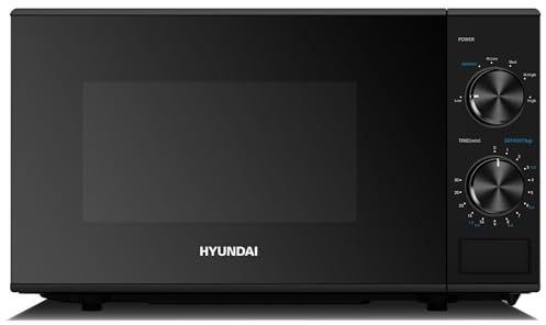 Hyundai 800W 20L Black Solo Microwave, Dial Control, Stainless Steel Interior, Defrost Function, 6 Power Levels, 24.5cm Turntable