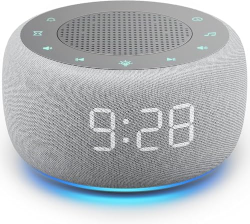 Buffbee Réveil avec machine sonore pour chambre à coucher - Machine à bruit blanc 2 en 1 pour dormir, réveil doux avec sons d'alarme silencieux, veilleuse d'ambiance - Alimentation secteur