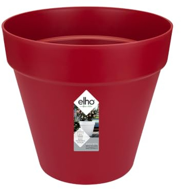 Elho Loft Urban Round 20 - Macetero por Exterior - 100% Plástico Reciclado - Ø 19.3 x H 17.5 cm - Rojo/Cranberry Red