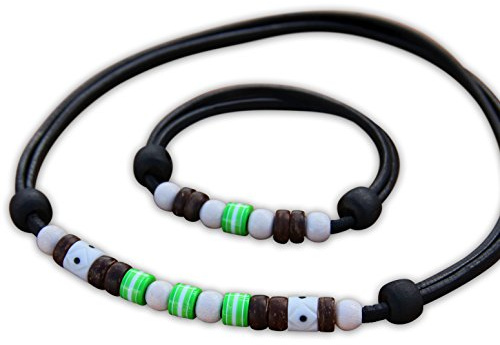 HANA LIMA Schmuckset Surferarmband Lederarmband Armband Lederkette Surferkette Halskette