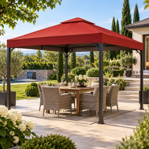 Mojawo Universal Ersatz Dach für Pavillon 3x3 M Farbe Rot Wasserdicht PVC beschichtet 220gr. Polyester mit Luftluke