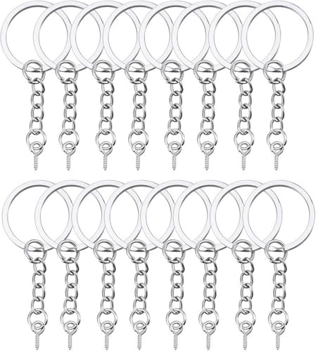 HAUTOCO 100 Stück Schlüsselanhänger, Schlüsselanhänger Set (25mm Schlüsselringe mit Kette und Schrauböse Pins) für Schlüsselanhänger Basteln Schlüssel Zubehör DIY, Silber