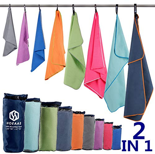 HOEAAS 2 Stück Mikrofaser-Camping-Handtücher, schnell trocknendes Handtuch, super saugfähig, ultrakompakt, Reisehandtuch, weich, leicht, Sporthandtuch für Schweiß, schnell trocknend, Handtücher für