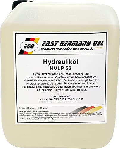 East Germany OIL Hydrauliköl HVLP 22 Kanister 5 Liter - 5L Öl - 4400g - Korrosion verhindern - Hydrauliksysteme, Baumaschinen