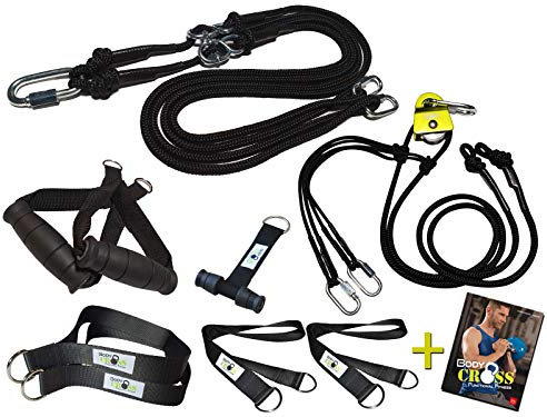 Schlingentrainer Komplettset mit Functional Training Buch | Premium Sling und Sling mit Umlenkrolle | abnehmbare Griffe | inkl. Türanker und Befestigungsschlaufe | Made in Germany (Ohne Spacer)