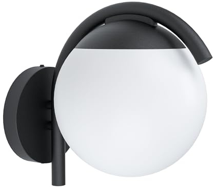 EGLO Außen Wandlampe Prata Vecchia, 1 flammige Außenleuchte, Minimalistisch | Wandleuchte aus verzinktem Stahl in Schwarz und Kunststoff in Weiß, Außenlampe mit E27 Fassung, IP44