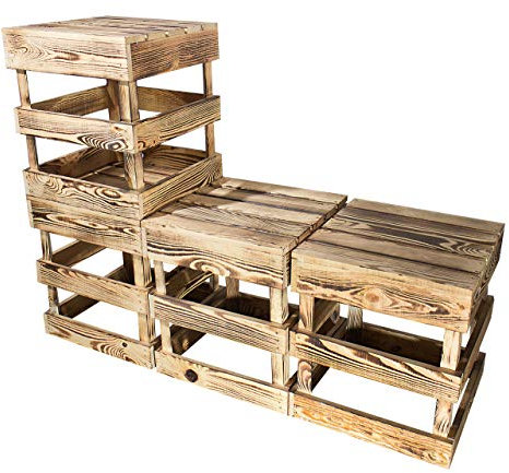 Moooble Geflammter, eckiger Holzhocker mit schöner Holzmaserung (2 Stück) | 42x42x45 cm | Neu | Gartenmöbel, Beistelltisch für drinnen und draußen (2)
