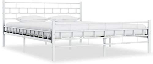vidaXL Bettgestell Doppelbett Bett Metallbett Bettrahmen Lattenrost Schlafzimmerbett Schlafzimmermöbel Ehebett Weiß Metall 180x200cm