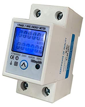 JVJ Contador de corriente alterna, contador de energía, medidor eléctrico, medidor digital, retroiluminado, 230 V 5（80 ）A vatímetro, 1 fase, monofásico, montaje en carril eléctrico, 50 Hz, LCD DIN