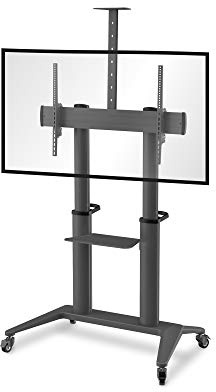 conecto TV Ständer Standfuß rollbar 70-120 Zoll für viele Fernseher/Monitore I Mit Rollen höhenverstellbar/schwenkbar I Modell LM-FS03NB | Höhenverstellbar, neigbar, mit Schwerlastrollen, Kabelmanagement sowie Ablage- und Kameraablage für flexible Einsätze