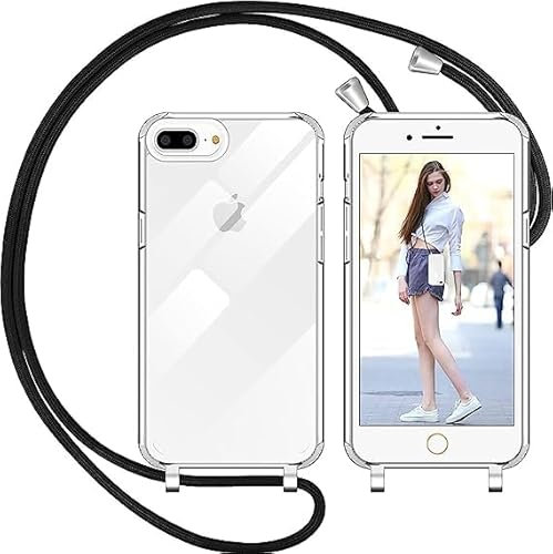 Nupcknn Coque avec Cordon pour iPhone 8 Plus/iPhone 7 Plus, Transparent Coque Collier Réglable Téléphone Étui Portable Lanyard Case Protection Complète Cover de iPhone 8 Plus/iPhone 7 Plus(5.5)