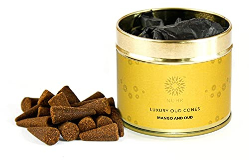 NUHR Home Incense Cones Mango and Oud Luxury Oud Home Fragrance Made of Natural Authentic Agarwood for Aromatherapy, Meditation & Stress Relief Refreshing 20 Pack