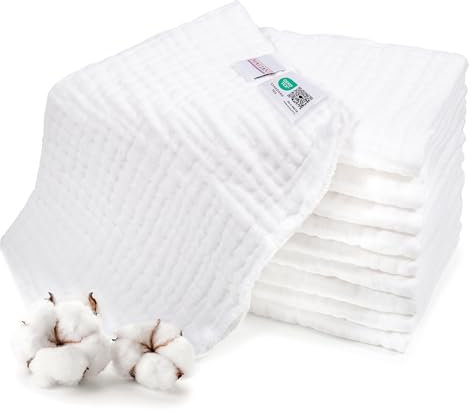 MAKIAN Mullwindeln 10er Pack - 35x50cm, Oeko-TEX® Standard 100 zertifizierte Premium Qualität - Spucktücher in Premium Qualität - 4-lagige Stoffwindeln/Mulltücher - Weiß