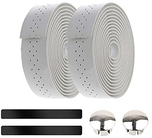 ETOPARS White Bicycle Handlebar Tape Cycling Road Bike Handlebar Tape Leather Handle Bar Grip Wrap Tapes Comfort Non Slip Breathable Anti Shock With Bar End Plug