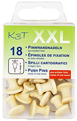 K3T 48918 Pinnnadeln XXL 18er Packung, aus echtem Holz, Braun, 16 x 25 mm