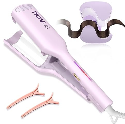 NOVUS Curling Iron Hair Crimper Waver - 1.25 Inch Anti-Scald Waves Curling Wand, Ionic Deep Waver Hair Curler Tool with Ceramic 2 Barrel for All Hair Types, Auto Shutdown Protection
