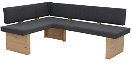 Hela Tische, Linn Banco Esquinero, Tela Tejida Antracita, Estructura de Madera Roble Artisan, Montaje A La Izquierda-Derecha, Capacidad de Carga Aprox. 300 kg, Dimensiones 200 x 140 x 83 cm