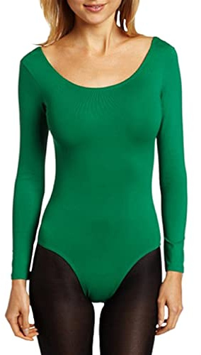 Lifup Damen Ballettanzug Langarm Body Gymnastikanzug Ballett Trikot Einteiler Bodysuit Grün 3XL