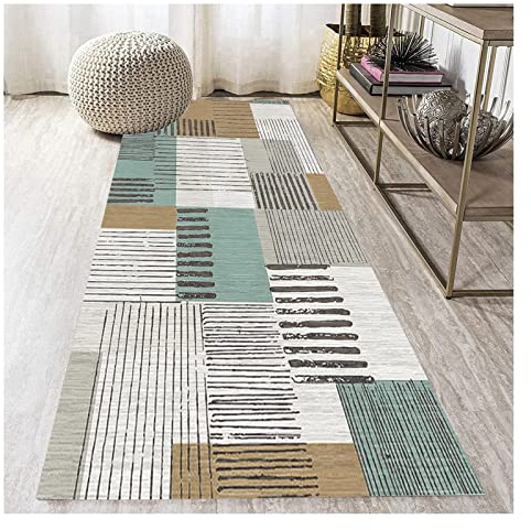 Siunwdiy Teppich Läufer Flur, Küche Grün Kaffee grau Vintage Teppichläufer rutschfest Meterware Waschbar Flurläufer Lang Polyester Küchenläufer für Korridor Schlafzimmer,Grün,50x120cm