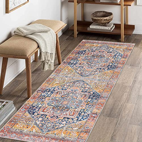 Cekene Carpet Runner Non-Slip 65x180cm Oriental Hallway Rug Washable Kitchen Runner Mat Low Pile Distressed Floor Carpet for Entryway Kitchen Laundry Room