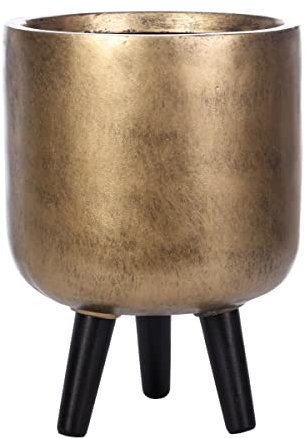IDEALIST 21cm Indoor Plant Pot | Gold Metallic Reinforced Stone Planter with Legs | Flower Pot Cover D21 H34 cm, 7.5 litres