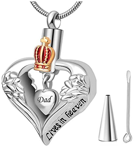 Collier D'Urne Funéraire Pour Cendres - Un Morceau De Mon Cœur Vit Au Paradis Collier D'Urne En Forme De Cœur Pendentif Souvenir Des Cendres Couronne Aile D'Ange Médaillons De Cendres De Crémat