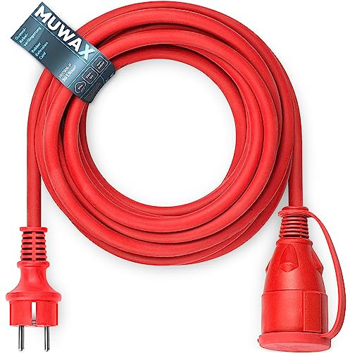 MUWAX Gummi-Verlängerungskabel 50m für Baustellen, Werkstatt, Industrie, für dauerhaften Einsatz im Außenbereich und Starke mechanische Beanspruchung H07RN-F 3G1,5mm² rot