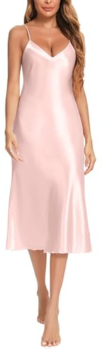 Marvmys Satin Nightdress for Women UK Long Negligees Sleepwear | Strap Chemise Nighties for Ladies V Neck Full Slips