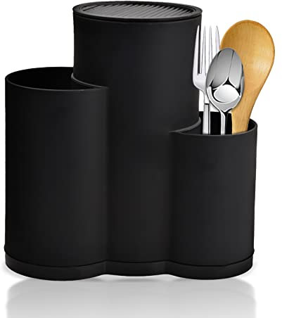Porta Coltelli Universale 3 in 1 Nero, Per 12 Coltelli da Cucina 20cm, Blocco Coltelli in Plastica con Fessure, Organizzatore Utensili da Cucina Salva Spazio, Design Compatto e Resistente