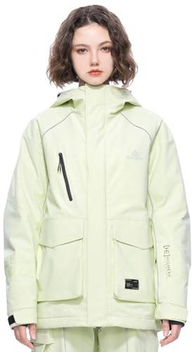 HIGH EXPERIENCE Ski Jacket Snowboard Coat Snow Winter Waterproof Insulated Windproof Baggy Warm Hooded Jacket for Men Women (US, Alpha, Small, Regular, Regular, Pear Color)