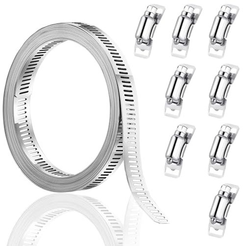 Hose Clips Kit, 4m/13ft Jubilee Clips Assorted with 8 Fasteners, Adjustable Pipe Clips, Metal Strap Hose Clamp Set for Pipe, Plumbing, Exhaust Ducting, Fuel Line
