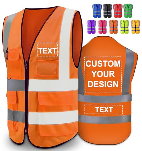 Greaxid Gilet de sécurité personnalisé pour hommes, vêtements de travail de protection réfléchissants haute visibilité avec 5 poches pour la Construction en extérieur, S ~ 5XL