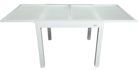 MOMMA HOME Mesa Extensible Jardin Aluminio y Cristal Templado Mesa Comedor Cuadrada Extensible de Exterior Al Aire Libre 4-6 Personas Medidas 90/180x90x74H cm (Blanco)
