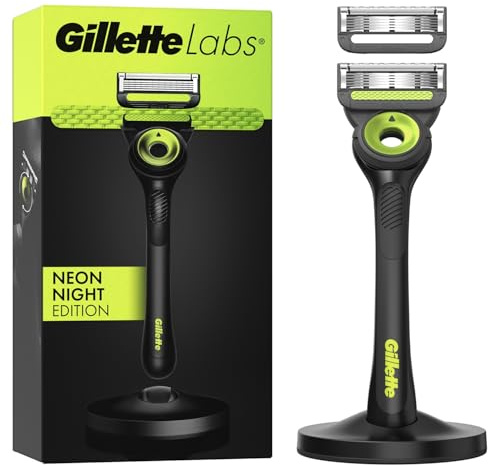 Gillette Labs rakhyvel för män, begränsad upplaga med exfolierande stång för enkel rakning, rengör huden innan bladen passerar, 1 ärm, 2 påfyllningar, med en premium magnetisk hållare