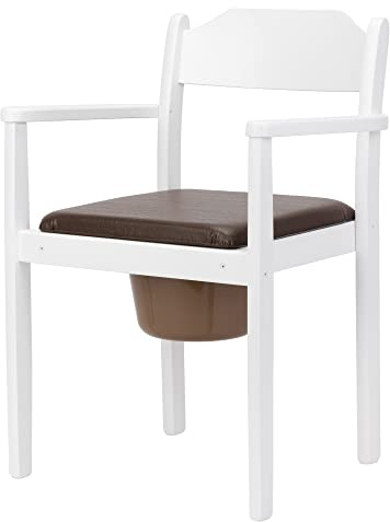 Perla Silla higiénica de inodoro, silla de noche, de madera, cubo extraíble con tapa, inodoro para adultos de madera de haya maciza, asistencia certificada para personas mayores (blanco)