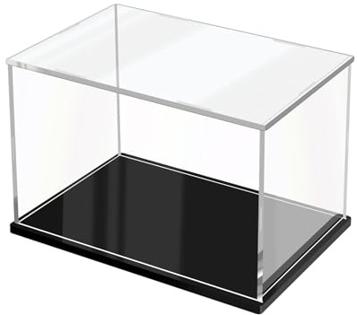 JUJOMAT Acryl Vitrine Schaukasten Transparente Staubdichte Box 30*20*20cm | Klare Acrylkasten Organizer für Modelle Action-Figuren Spielzeug Sammlerstücke mit Schwarzer Basis; Handschuhe Putztuch