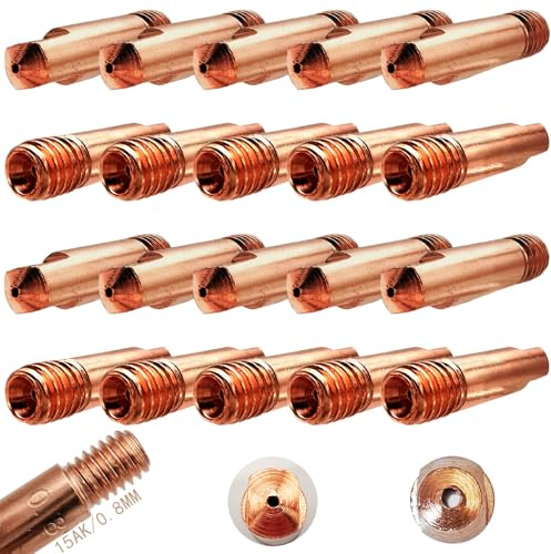 Schweißkontaktspitzen, Dujelixa 20 Stück 15AK Stromdüse Schweißkontaktspitzen 0,8 mm, M6 MIG-Düse, Handschweißdüse, Gasschweißdüse für 15AK MIG/MAG-Schweißpistolenzubehör Verschleißteile