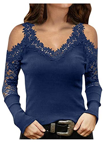 Camisetas Mujer Baratas Mujeres V Cuello Frente A Blouse Estilo De Desplazamiento De Hombro Pullover Lace Long Bottoming Women's Blouse Camisas Mujer Manga Larga Elegantes Roj Blusas Fiesta Ofertas