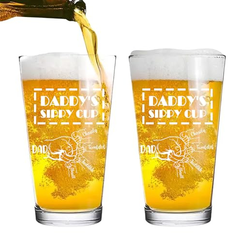 Verre à bière personnalisé pour la fête des pères de 1 à 10 ans avec nom de l'enfant - Verre à bière gravé au laser - Cadeau pour papa, grand-père, mari